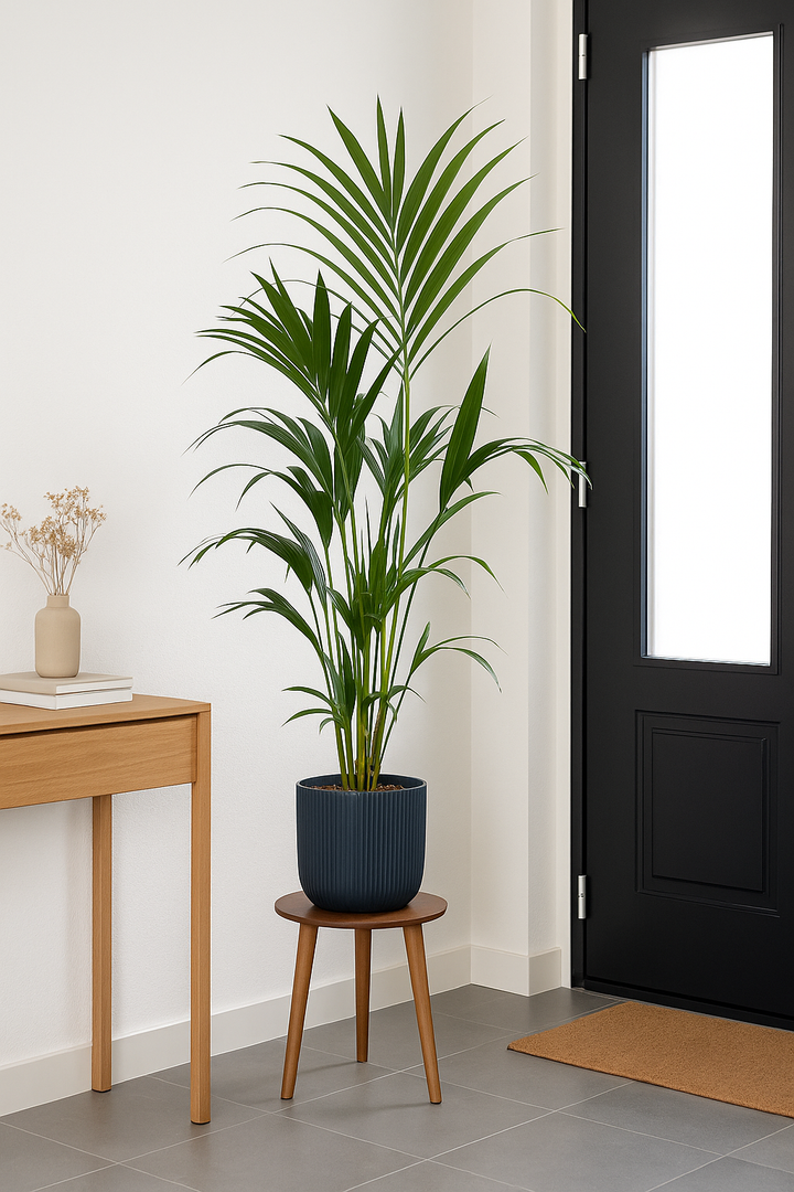 Kentia palm inclusief elho Vibes Fold Round blauw - 160cm - Ø30