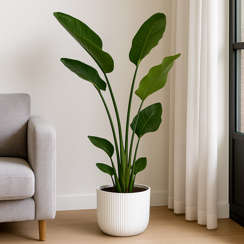 Strelitzia Nicolai inclusief elho Vibes Fold Round wit - 180 cm - Ø30
