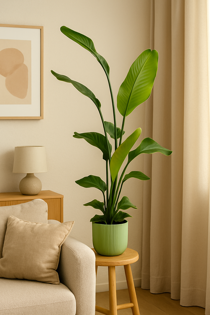 Strelitzia Nicolai inclusief elho Vibes Fold Round groen - 130 cm - Ø18